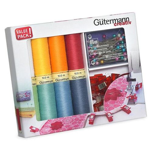 Gutermann, 8 Spool Sewing Thread Set with Fabric clips & Pins