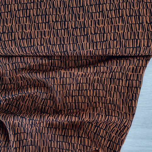 *REMNANT 49cm* European Viscose Linen Blend, Strokes Rust/Black