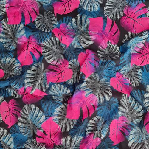 *REMNANT 220cm* European Lightweight Woven Cotton, Oeko-Tex, Jungle Leaves Magenta