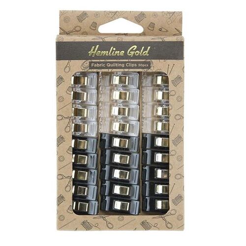 Hemline Gold, Fabric Quilt Clips 30pcs Clear / Black