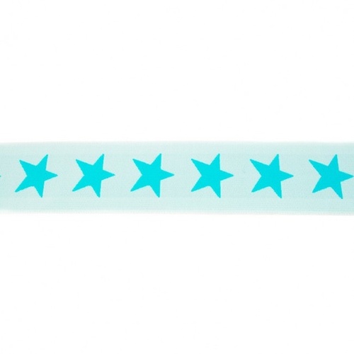 Waistband Elastic, Soft 40mm Stars Mint Turquoise