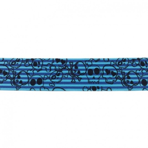 Waistband Elastic, Soft 40mm Stripes Skulls Aqua
