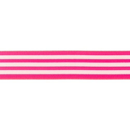 Waistband Elastic, Soft 40mm Line Stripes Neon Pink