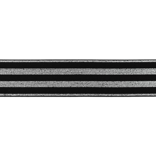Waistband Elastic, Soft 40mm Lurex Stripes Black
