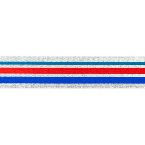 Waistband Elastic, Soft 40mm Lurex Stripes Multi Royal Blue