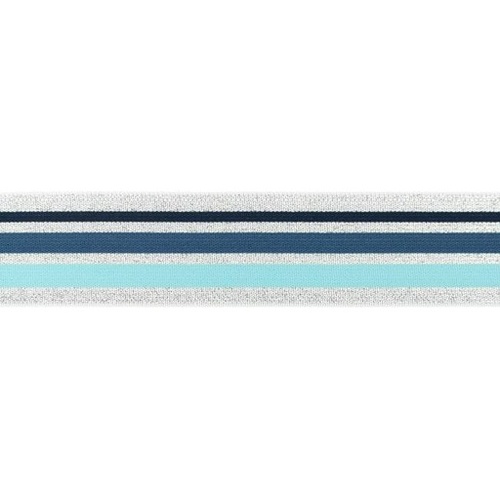 Waistband Elastic, Soft 40mm Lurex Stripes Multi Light Blue