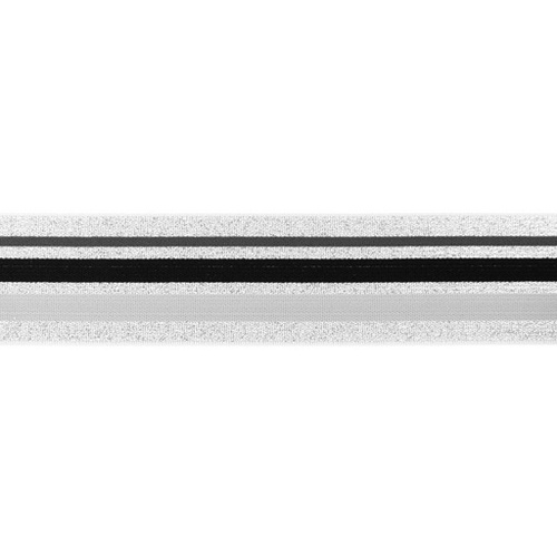 Waistband Elastic, Soft 40mm Lurex Stripes Multi Grey