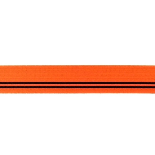 Waistband Elastic, Soft 30mm Black Stripes Neon Orange