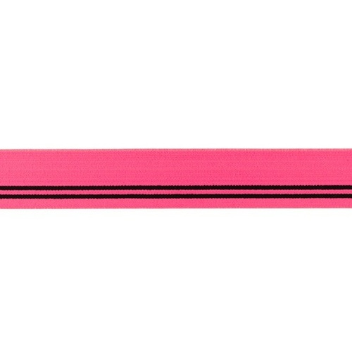 Waistband Elastic, Soft 30mm Black Stripes Neon Pink