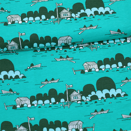 PaaPii Design, GOTS Organic Jersey, Archipelago Turquoise Mint Dark Green