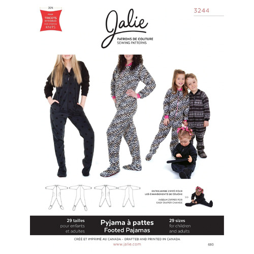 Jalie Sewing Patterns, 3244 Footed Pyjamas for Men, Women & Children