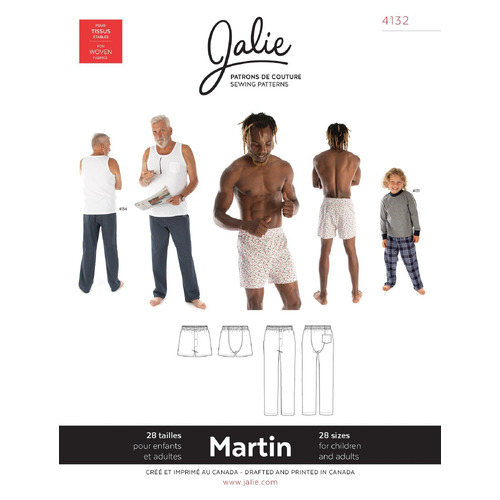 Jalie Sewing Patterns, 4132 MARTIN Lounge Pants & Boxer Shorts