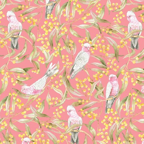 KK Fabrics, Forest Wonders, Golden Wattle, Galahs & Gold Wattle Pink