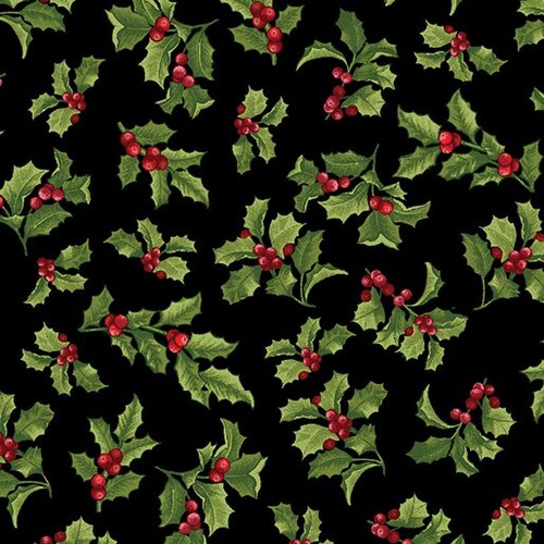 Benartex Fabrics, Joy Of The Season, Seasonal Holly Black