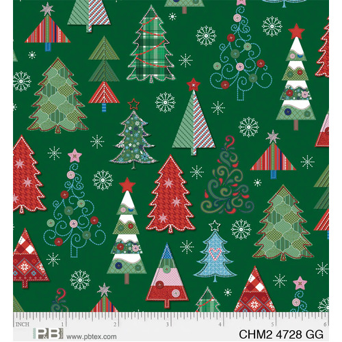 *REMNANT 56cm* P&B Textiles, Christmas Miniatures II, Trees Green