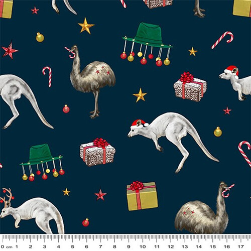 KK Fabrics, 12 Days of Christmas Downunder, Snow White Boomers Navy