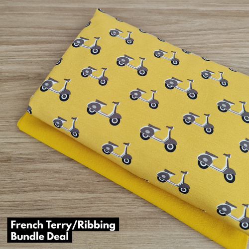 *BUNDLE 2 PIECE* European Knit, Oeko-Tex French Terry Cosy, Scooters Light Ochre & Ribbing