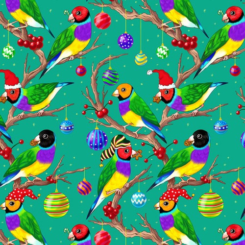 KK Fabrics, A Wild & Colourful Christmas, Festive Finch's Turquoise