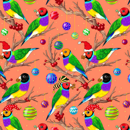 KK Fabrics, A Wild & Colourful Christmas, Festive Finch's Peach