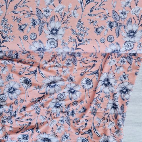 European Viscose Jersey Knit, Flowers Light Pink