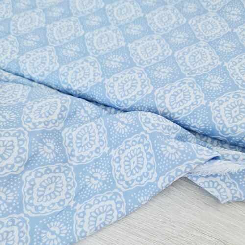 *REMNANT 77cm* European Woven Viscose, Oeko-Tex, Tiles Light Blue