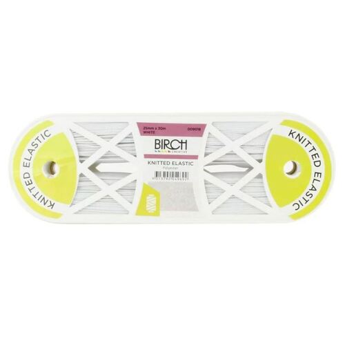 Elastic, Birch Knitted 25mm, White 30m Roll