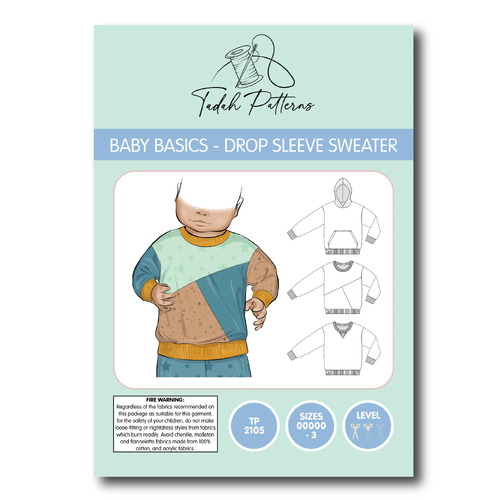 Tadah Patterns, Baby Basics - Knit Drop Sleeve Sweater Pattern