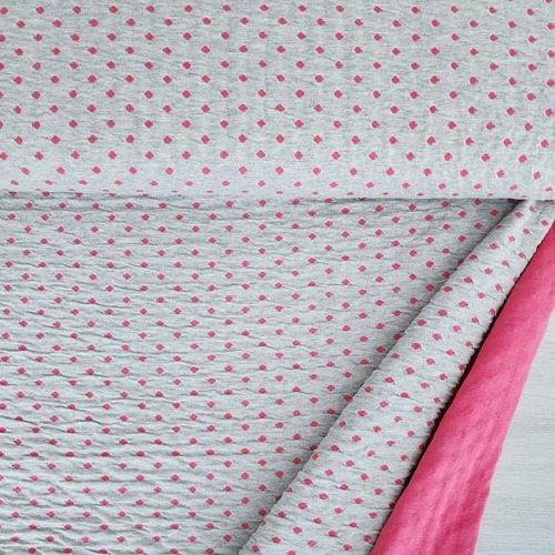 European Double Sided Cotton Jersey Ripple Knit, Dots Strawberry