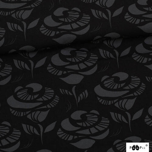 PaaPii Design, GOTS Organic French Terry, Rose Dark Grey Black
