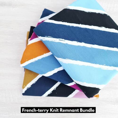 *REMNANT 3 PIECE BUNDLE* European Knit, Oeko-Tex French Terry Cosy, Diagonally Stripes