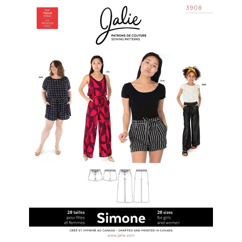 Jalie Sewing Patterns, 3908 SIMONE Wide-Leg Shorts and Pants