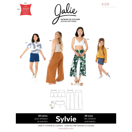 Jalie Sewing Patterns, 4129 SYLVIE Knit Shorts & Wide-Leg Pants