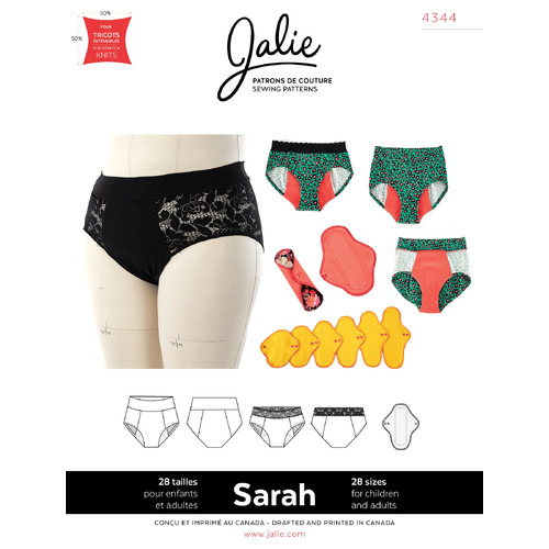 Jalie Sewing Patterns, 4344 SARAH Period Underwear & Reusable Pads