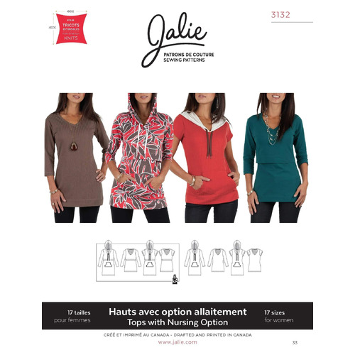 Jalie Sewing Patterns, 3132 Nursing & Regular Tees & Tunics