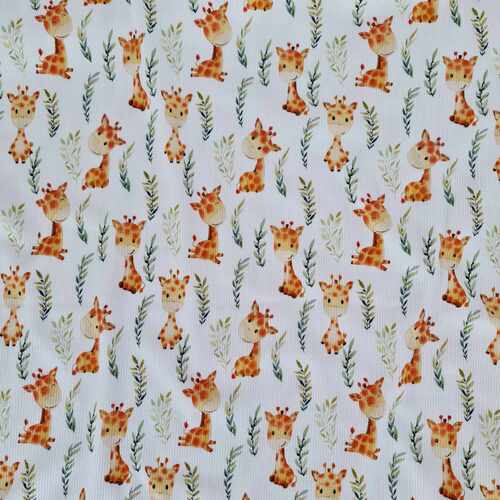 European Fine Ribbed Jersey Knit, Oeko-Tex, Baby Giraffes