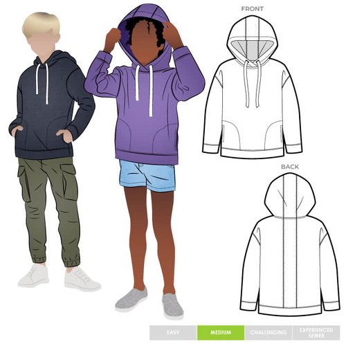 Style Arc Sewing Patterns, Fitzroy Kids Hoodie 1-8