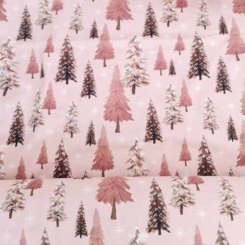 European Cotton Elastane Jersey, Oeko-Tex, Xmas Trees Dusty Pink