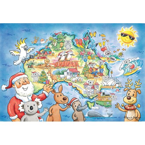 Devonstone Collection, Summertime Santa, Aussie Christmas Map Panel 75cm