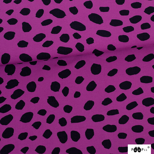 *REMNANT 90cm* PaaPii Design, GOTS Organic Jersey, Cheetah Dots Purple Black