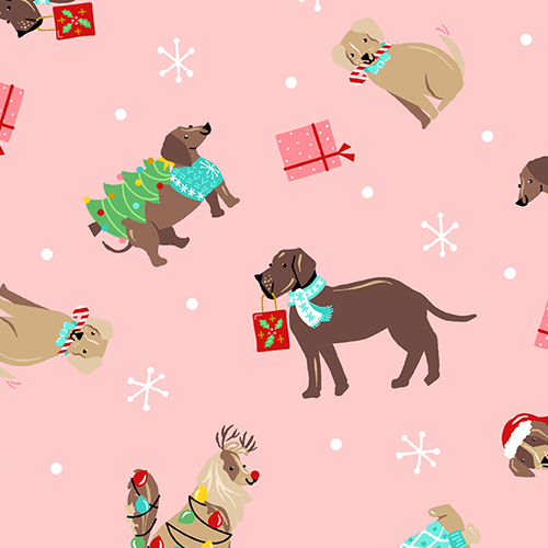 Andover Fabrics, Furry & Bright, Holiday Dogs Pink