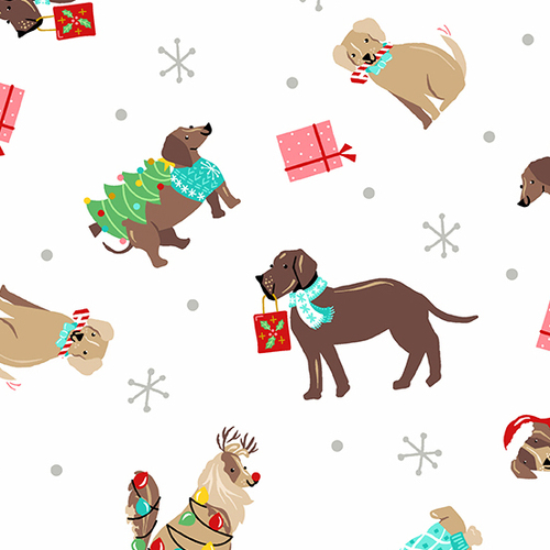 *REMNANT 81cm* Andover Fabrics, Furry & Bright, Holiday Dogs White