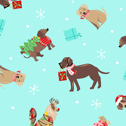 Andover Fabrics, Furry & Bright, Holiday Dogs Mint
