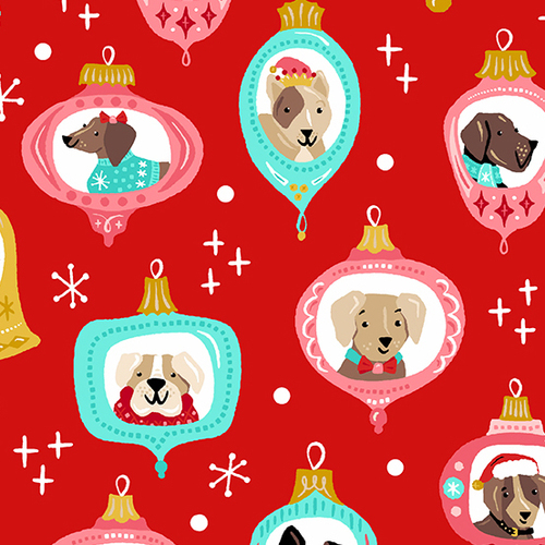 Andover Fabrics, Furry & Bright, Dog Ornaments Red