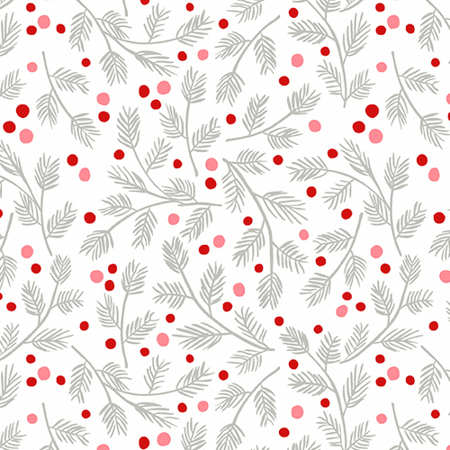 Andover Fabrics, Furry & Bright, Fir Branches White