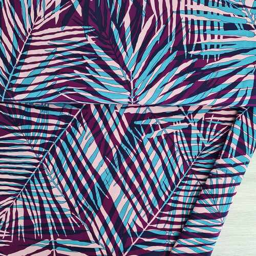 European Lightweight Woven Cotton, Oeko-Tex, Palm Leaves Berry/Light Rose