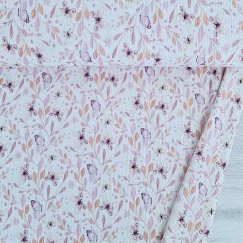 European Fine Ribbed Jersey Knit, Oeko-Tex, Butterflies Pink