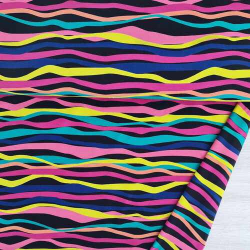 European Cotton Elastane Jersey, Oeko Tex, Waves Colourful