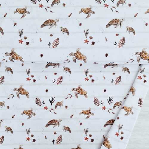 European Cotton Elastane Jersey, Oeko Tex, Turtles White