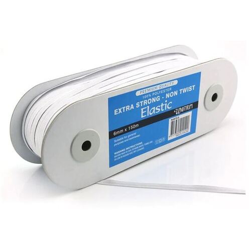Elastic, Uni-Trim Extra Strong Non Twist 6mm, White, 150m Roll