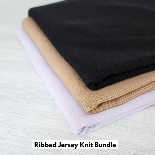 *3 PIECE REMNANT BUNDLE* European Fine Ribbed Jersey Knit, Oeko-Tex, Black, Light Lavender & Roebuck